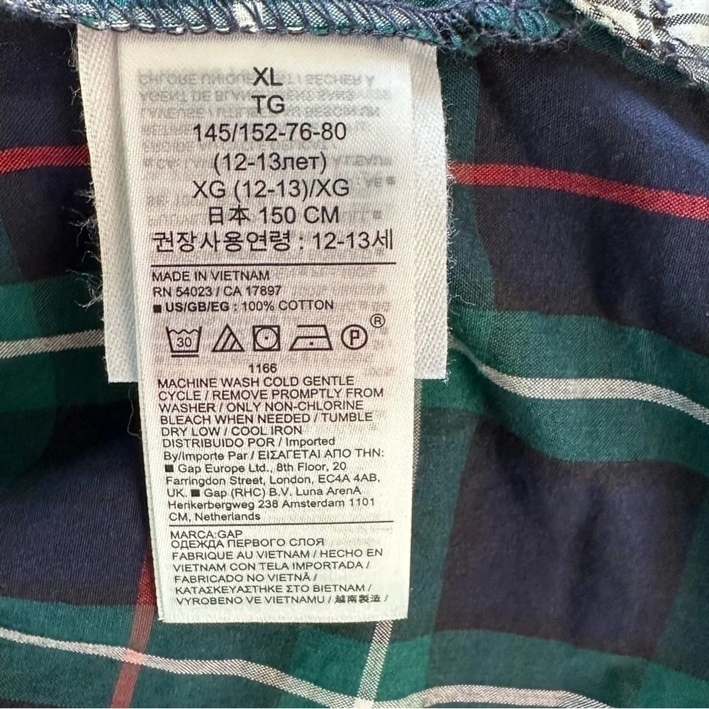 GAP Double Plaid Cropped Holiday Ruffle Neck Button Front Blouse, Size XL, 12